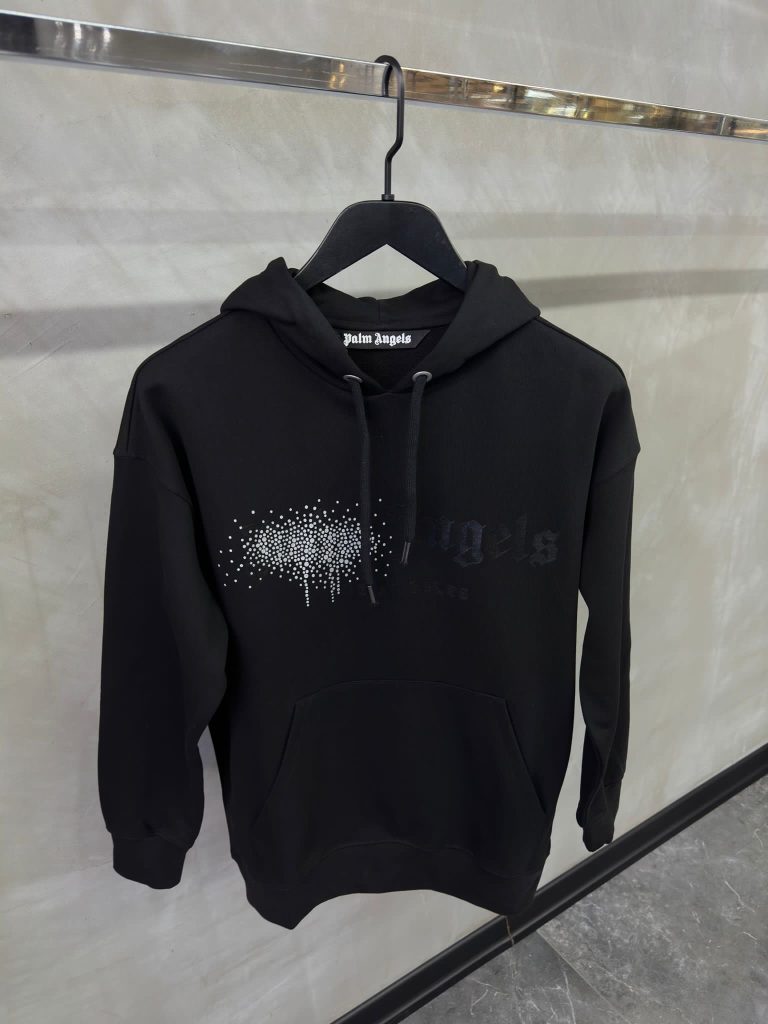 Black Palm angels sprayed white marks drawstring hoodie