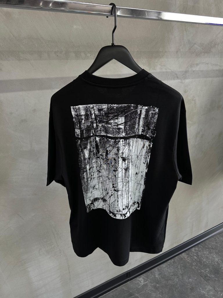 Black off-white scratch print stretch cotton tee