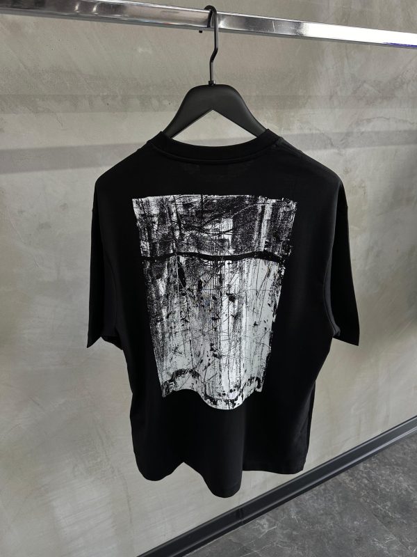 Black off-white scratch print stretch cotton tee