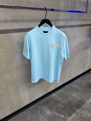 Sky blue amiri logo staggered jersey cotton tee