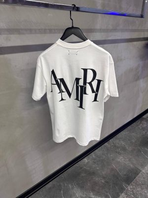White amiri logo staggered jersey cotton tee