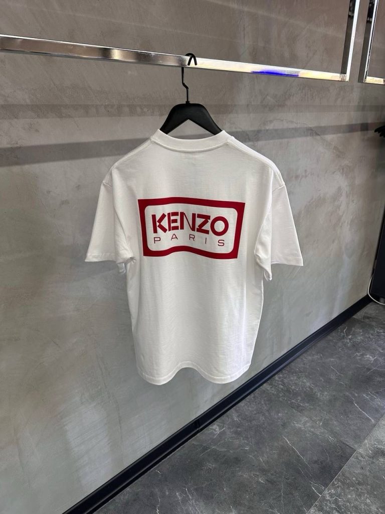 White kenzo paris bicolor classic two-tone embroidered tee