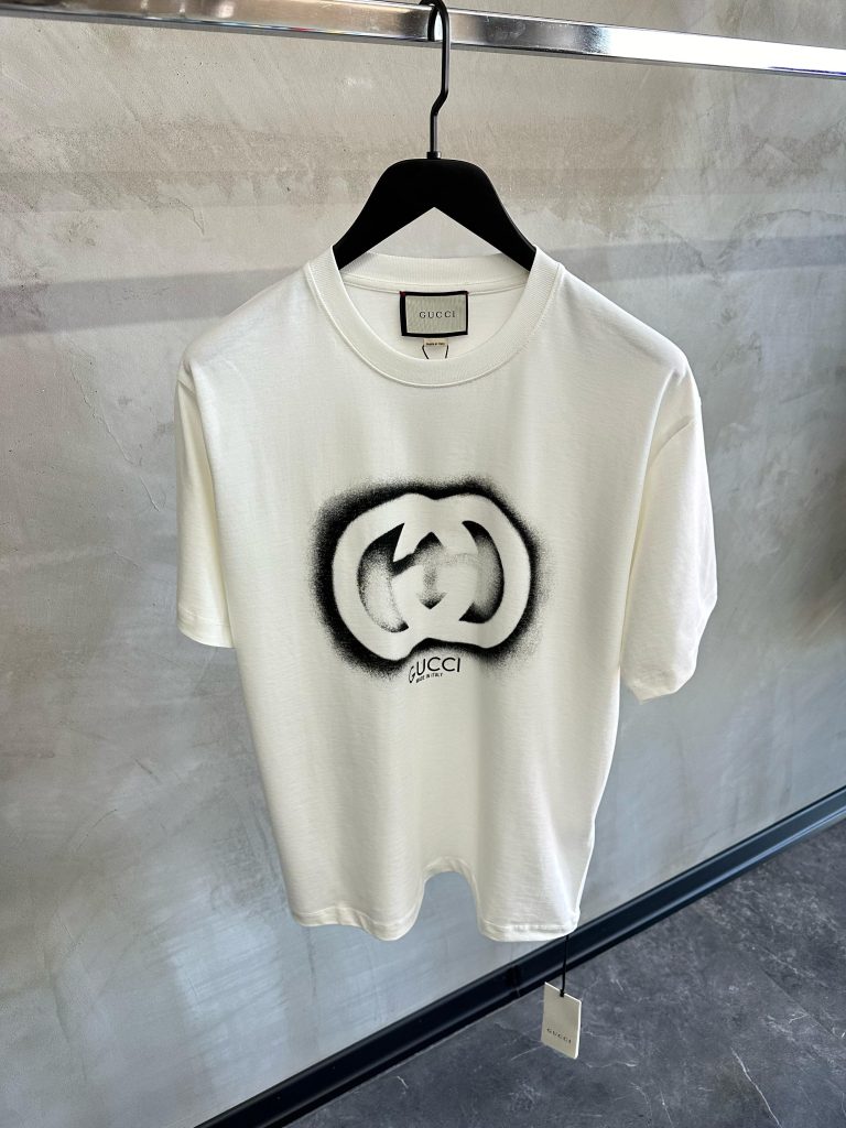 White Gucci GG logo printed tee