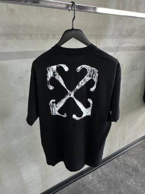 Black off-white cotton jersey arrow print tee