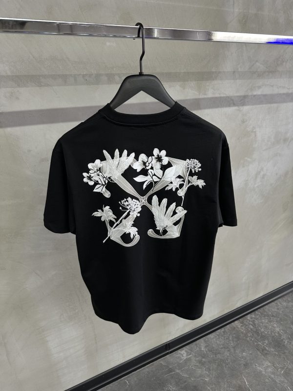 Black Off-white Flower scan cotton tee