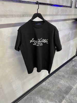 Black LV Pont Neuf Embroidered tee