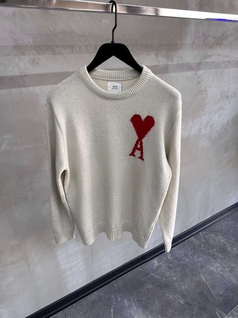 White Ami paris red heart knit wool jumper sweatshirt
