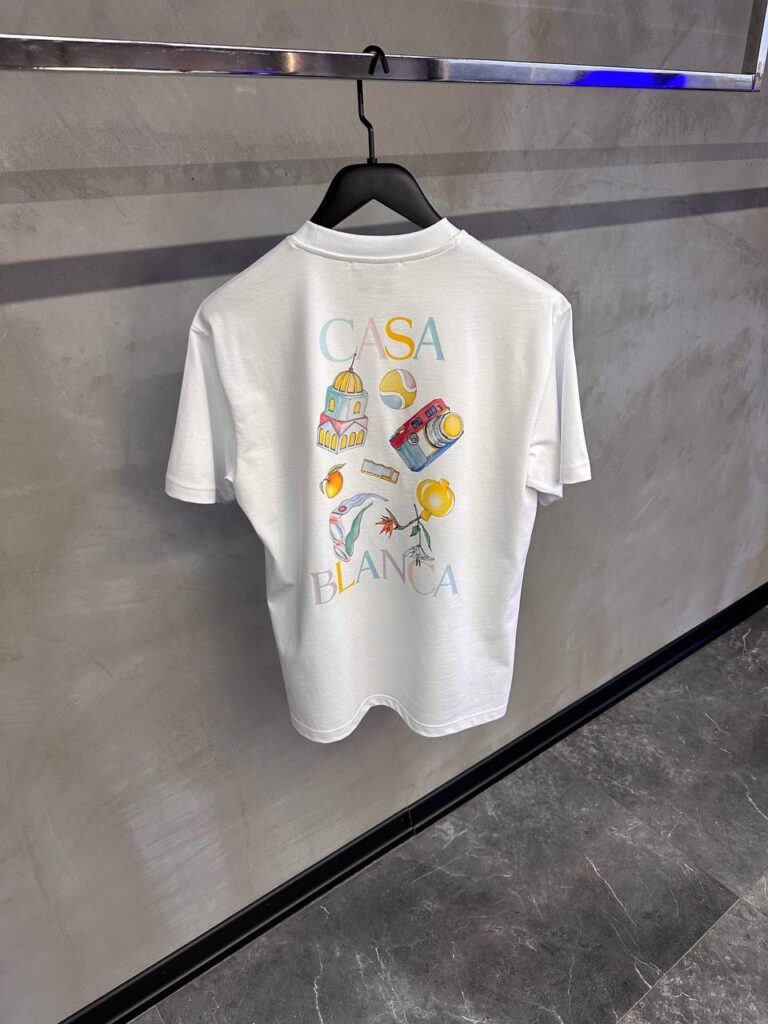 White casablanca back printed cotton tee