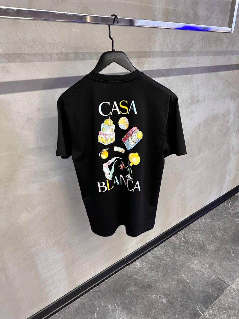 Black casablanca back printed cotton tee