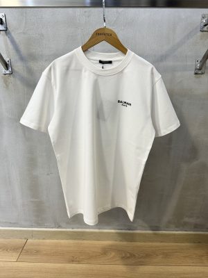 White balmain paris logo cotton tee