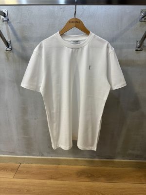 White Saint Laurent logo embroidered cotton tee