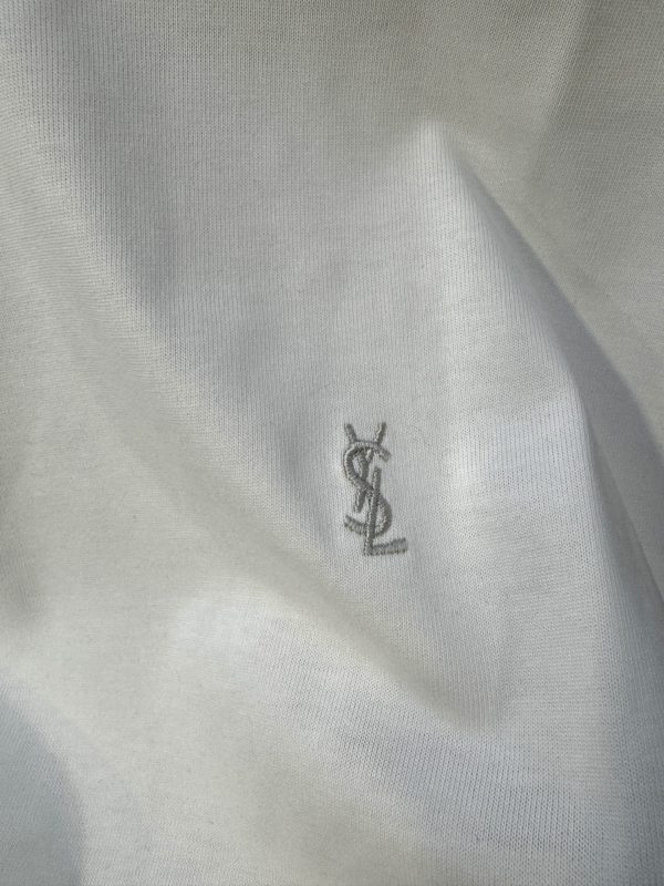 White Saint Laurent logo embroidered cotton tee - Image 2