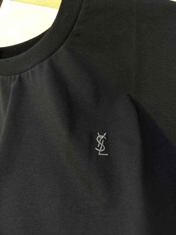 Black Saint Laurent logo embroidered cotton tee - Image 3