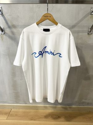 White amiri wave logo print cotton tee