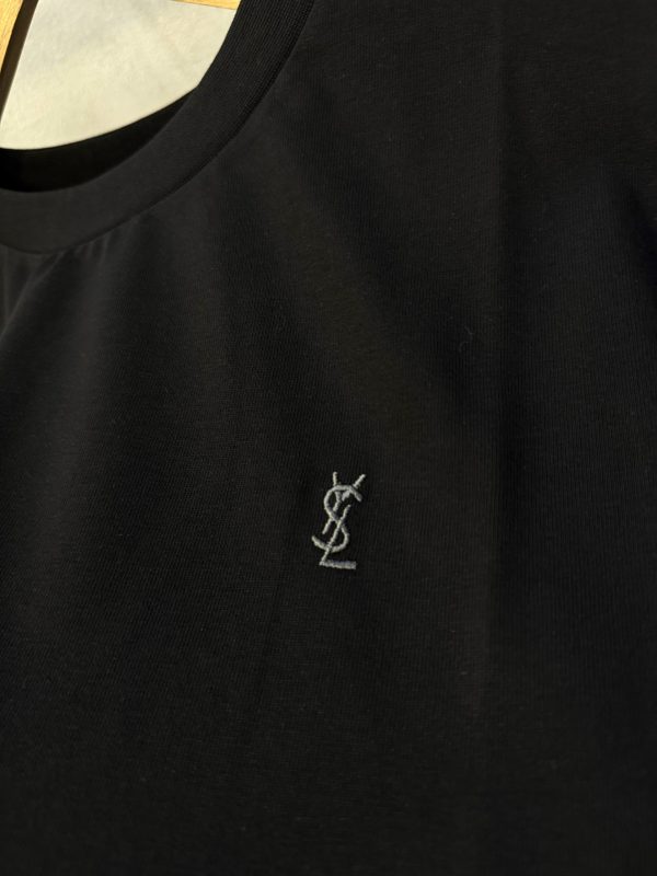 Black Saint Laurent logo embroidered cotton tee - Image 2
