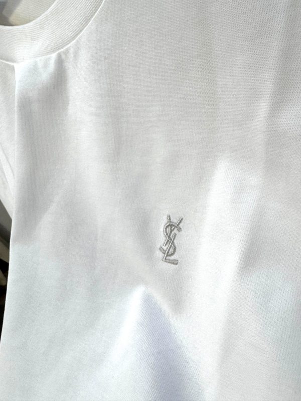 White Saint Laurent logo embroidered cotton tee - Image 3