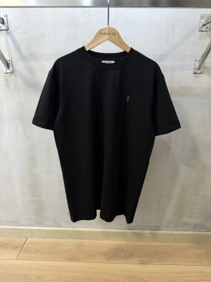 Black Saint Laurent logo embroidered cotton tee