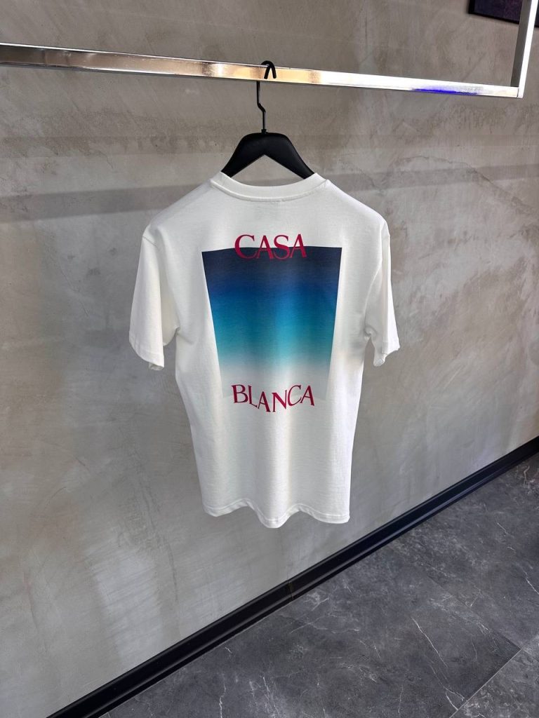 White casablanca gradient logo cotton tee