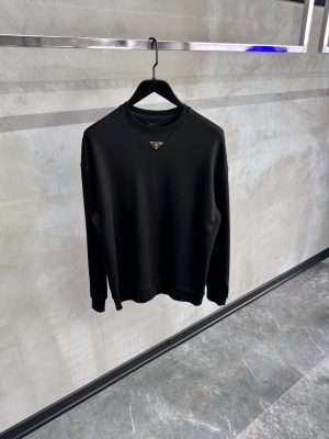 Black prada logo plaque cotton sweatshirt
