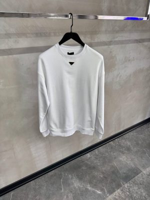 White prada logo plaque cotton sweatshirt