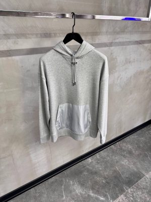 Gray prada triangle logo fleece hoodie