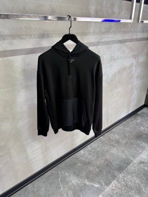 Black prada triangle logo fleece hoodie