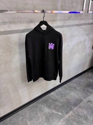 Black Amiri purple MA logo cotton hoodie