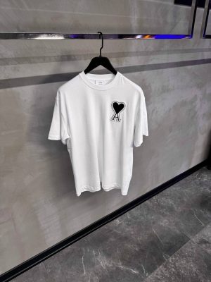White Ami paris logo patch embroidered cotton tee