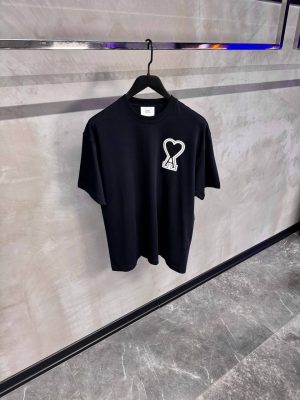 Navy Ami paris logo patch embroidered cotton tee