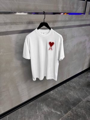 White Ami paris red logo patch embroidered cotton tee