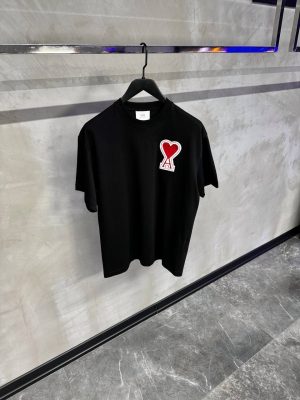 Black Ami paris red logo patch embroidered cotton tee
