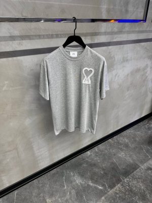 Gray Ami paris logo patch embroidered cotton tee