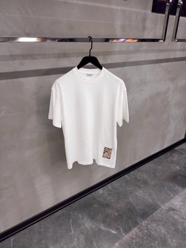 White burberry check label cotton tee