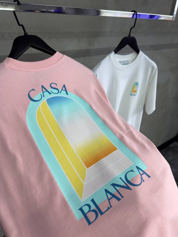 Pink casablanca l'arc colore printed cotton tee - Image 3