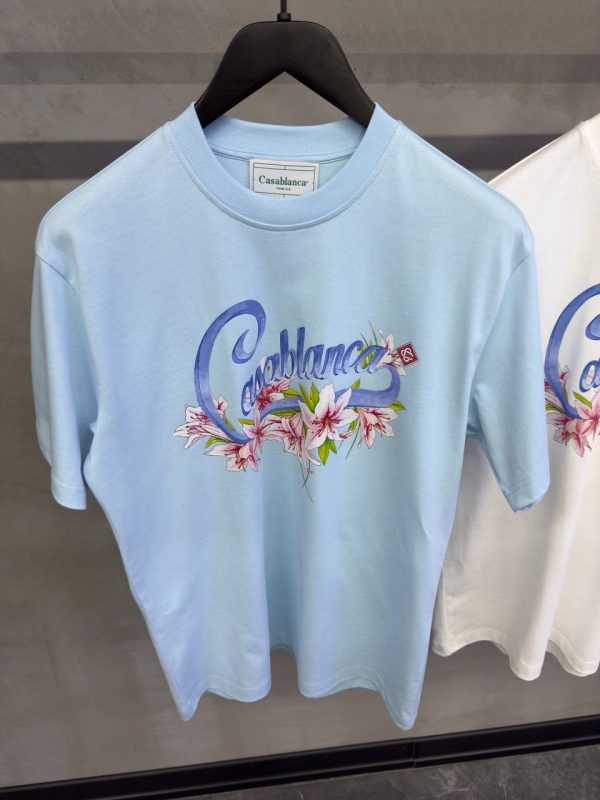 Blue casablanca floral logo graphic cotton tee - Image 2