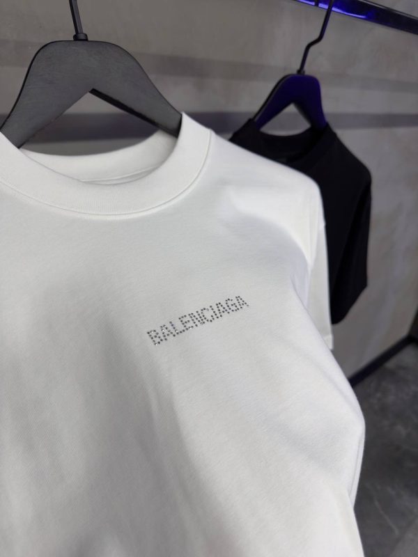 White balenciaga rhinestone ripped cotton tee - Image 3