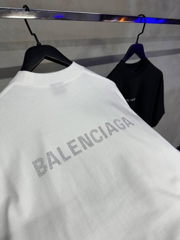 White balenciaga rhinestone ripped cotton tee - Image 4