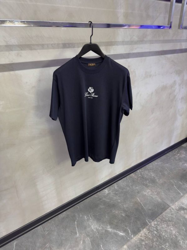 Navy loro piana logo cotton tee