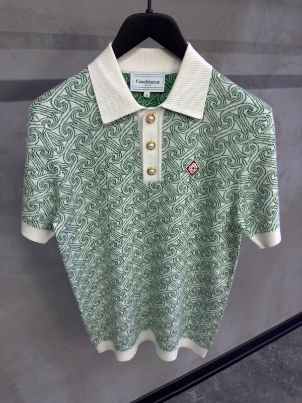 Green casablanca column jacquard monogram polo tee - Image 2