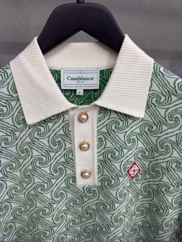 Green casablanca column jacquard monogram polo tee - Image 4