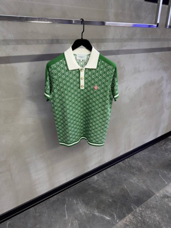 Green casablanca jacquard polo cotton tee