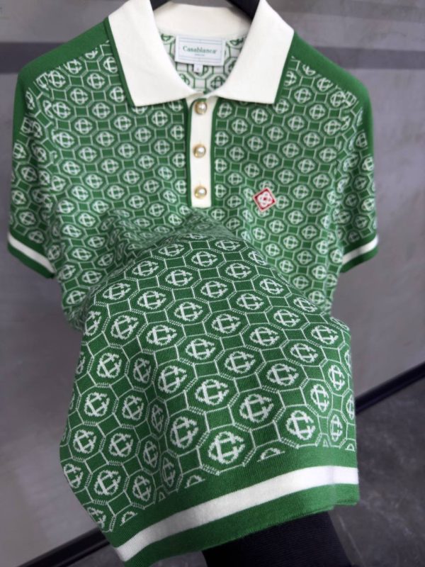 Green casablanca jacquard polo cotton tee - Image 3