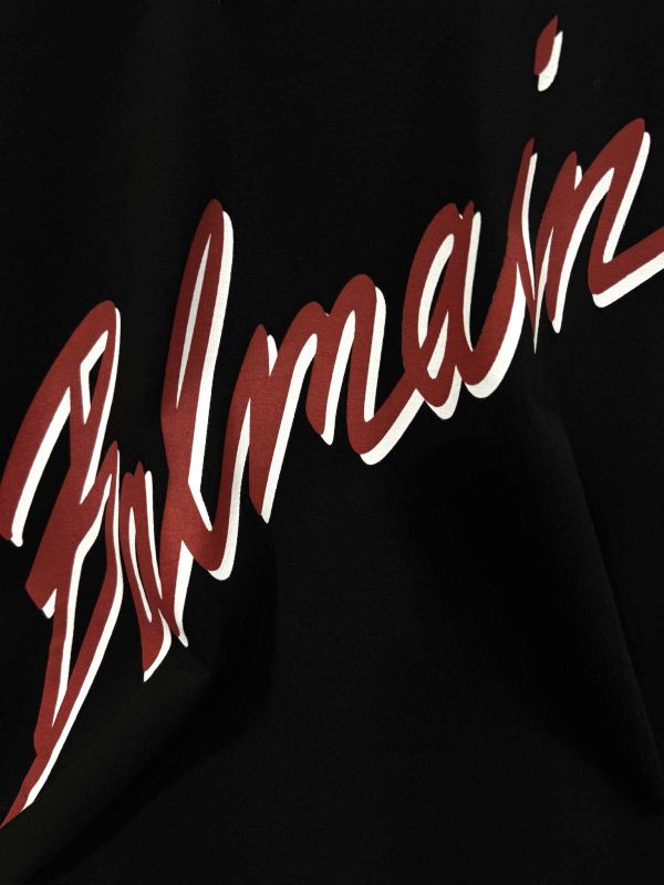 Black balmain flocked balmain letter cotton tee - Image 3