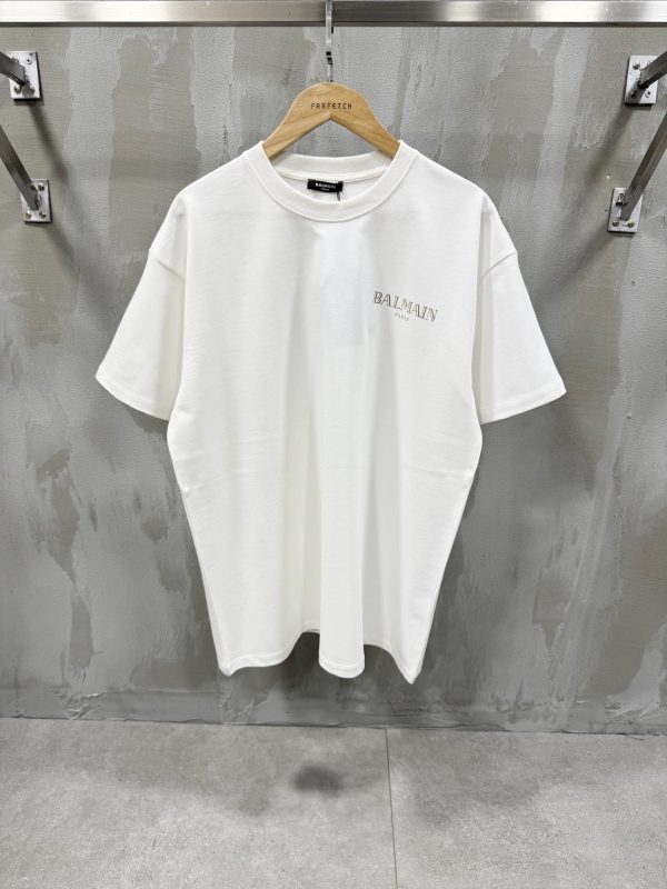 White balmain logo print cotton tee