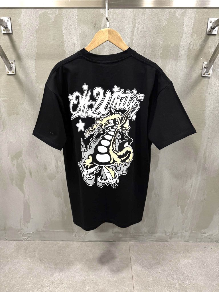 Black off-white dragon skate cotton tee