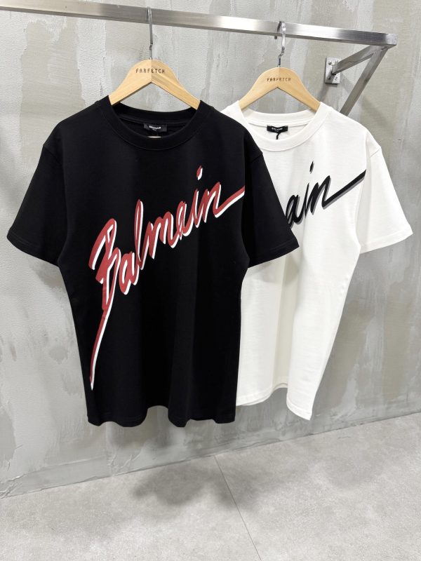 White balmain flocked balmain letter cotton tee - Image 2