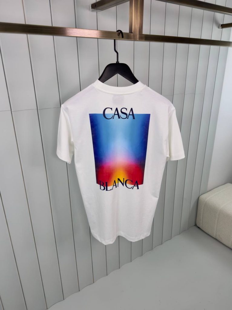 White casablanca gradient logo cotton tee