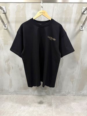 Black balmain logo print cotton tee