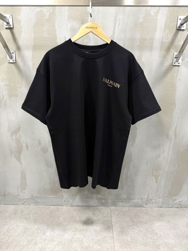 Black balmain logo print cotton tee