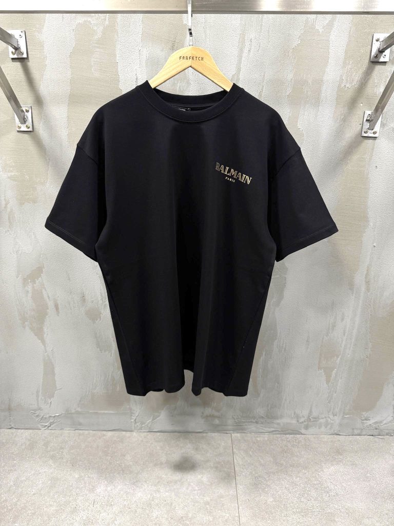 Black balmain logo print cotton tee